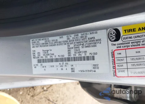 2016 Ford Fiesta Se z USA, uszkodzony, nr VIN 3FADP4EJ1GM159113